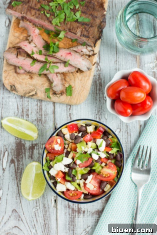 Grilled Corn & Black Bean Salad with Mesquite Flank Steak | www.themessybakerblog.com