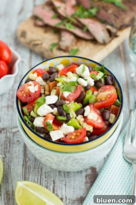 Grilled Corn & Black Bean Salad with Mesquite Flank Steak | www.themessybakerblog.com