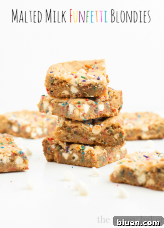 Malted Milk Funfetti Blondies | www.themessybakerblog.com