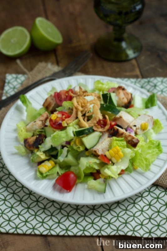 Tequila-Lime Chicken Chopped Salad ready to be served, showing vibrant colors and textures
