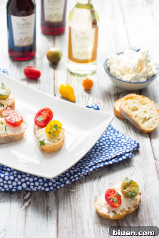 Easy Ricotta Toasts with Tomatoes Appetizer for Football Parties
