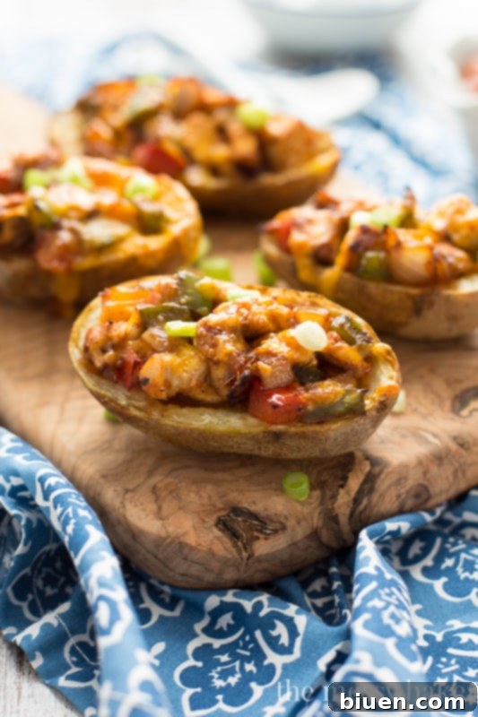 Easy Gluten-Free Chicken Fajita Potato Skins Appetizer Recipe | www.themessybakerblog.com