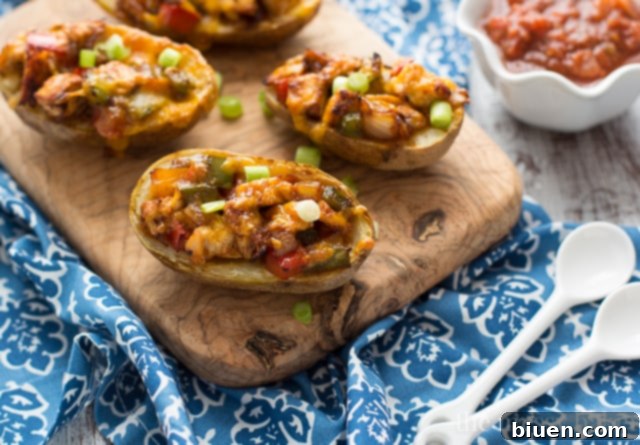 Gluten-Free Chicken Fajita Potato Skins | www.themessybakerblog.com