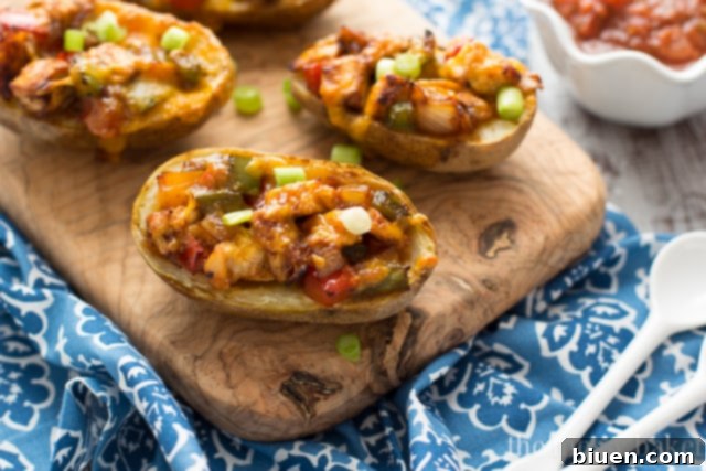 Easy Gluten-Free Chicken Fajita Potato Skins Appetizer Recipe | www.themessybakerblog.com