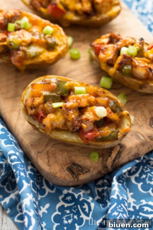 Gluten-Free Chicken Fajita Potato Skins | www.themessybakerblog.com