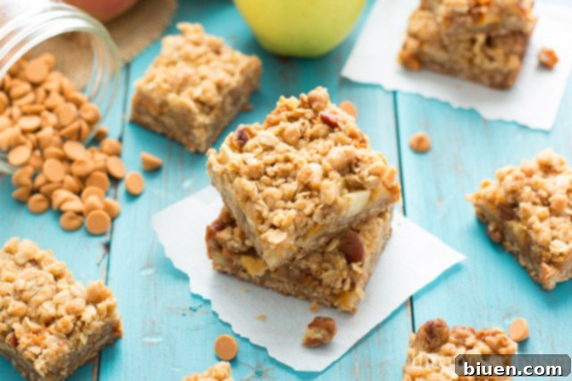 Sweet and Gooey Butterscotch Apple Crumb Bars with a Golden Crust