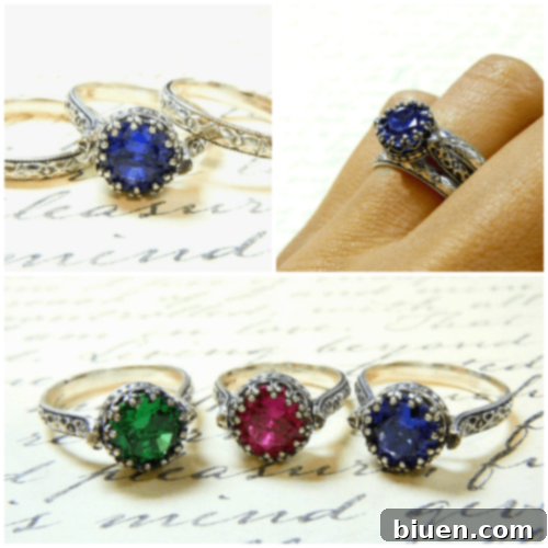 Close-up of a new sapphire and diamond ring.