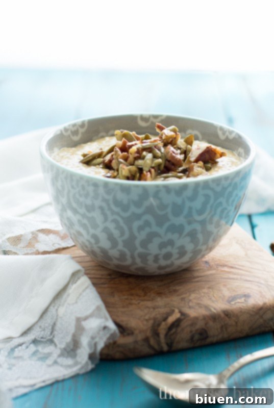 Easy-to-make Pumpkin Chia Seed Pudding with Maple Pecans & Pumpkin Seeds, a healthy and customizable recipe. | www.themessybakerblog.com