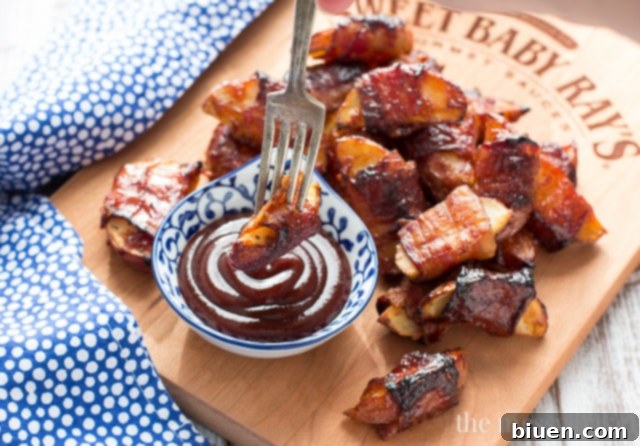 Bacon Blanket BBQ Wedges 5 These crispy potato wedges wrapped in smoky bacon and glazed with barbecue sauce make the perfect appetizer for football, the holidays, and parties. | www.themessybakerblog.com