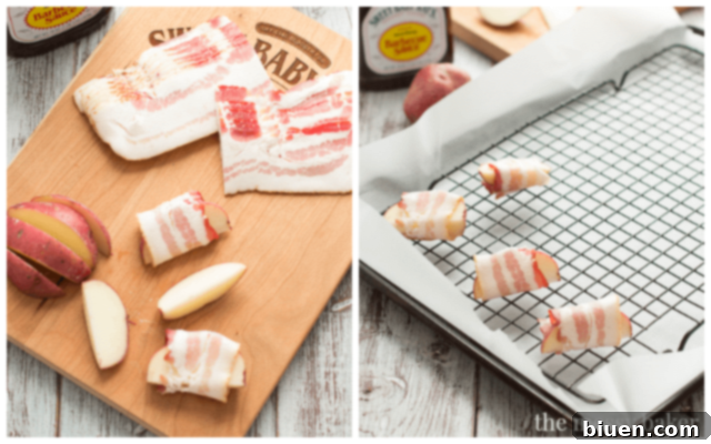 Bacon Blanket BBQ Wedges 7 Wrapping Potatoes in Bacon | www.themessybakerblog.com