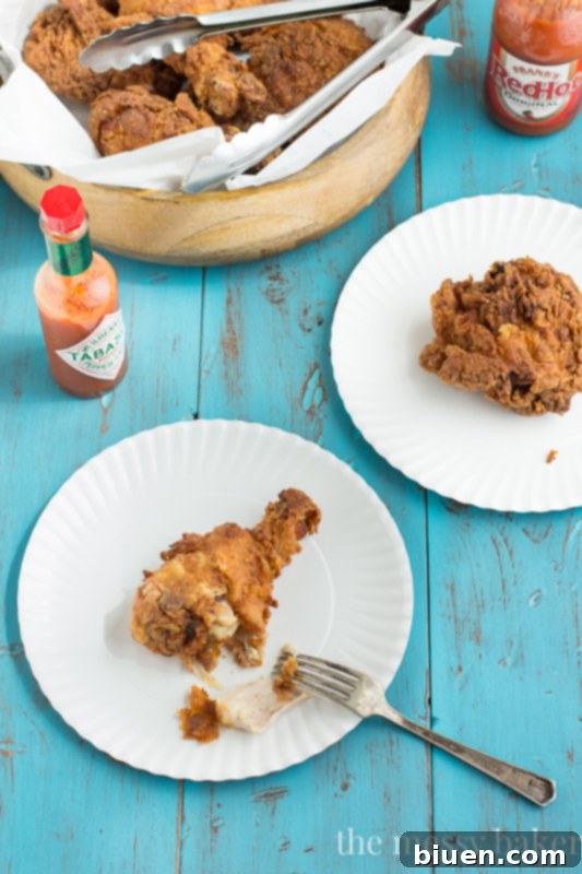 Buttermilk Fried Chicken: Golden brown, crispy exterior, and incredibly juicy interior