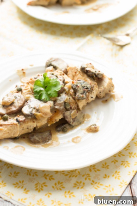 Creamy Dijon Chicken with Mushrooms | www.themessybakerblog.com