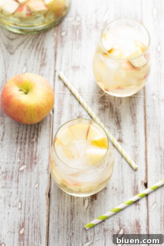 Fizzy Caramel Apple Sangria 2 Sparkling Caramel Apple Sangria in a glass with apple slices, perfect for autumn entertaining