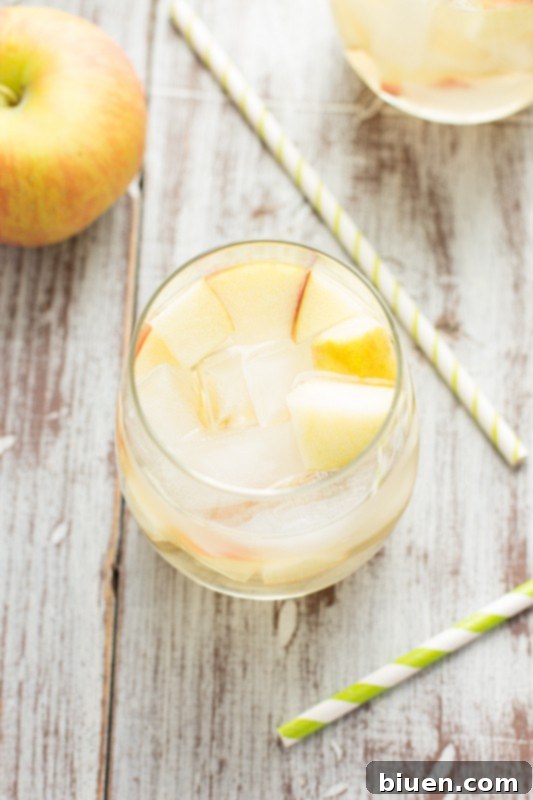 Fizzy Caramel Apple Sangria 8 Final presentation of Sparkling Caramel Apple Sangria in elegant glasses, garnished with apple slices