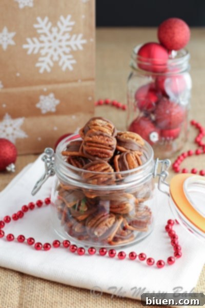 Homemade Turtle Pretzel Candy, a festive and easy-to-make sweet and salty treat perfect for holiday gifting | www.themessybakerblog.com 