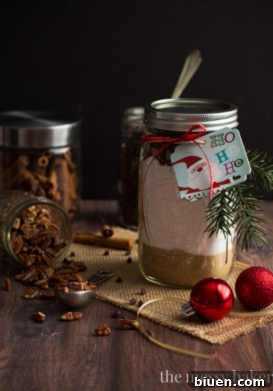 Homemade Chocolate Chip Pecan Banana Bread Gift Jars 18 Festive Chocolate Chip Pecan Banana Bread Gift Jars ready for holiday gifting, a delightful homemade present | www.themessybakerblog.com