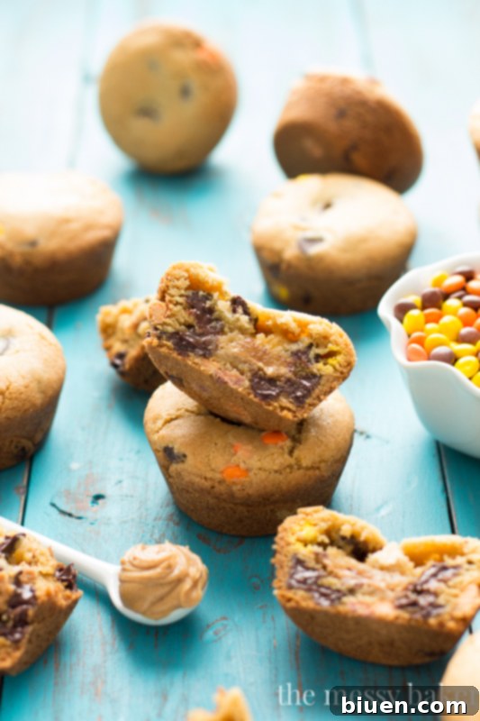 Peanut Butter Stuffed Chocolate Chip Cookie Cups | www.themessybakerblog.com