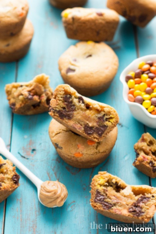 Peanut Butter Stuffed Chocolate Chip Cookie Cups | www.themessybakerblog.com
