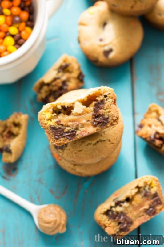 Peanut Butter Stuffed Chocolate Chip Cookie Cups | www.themessybakerblog.com