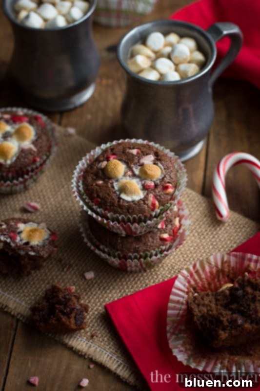 Decadent Peppermint Chocolate Muffins 39 Rich Hot Chocolate Peppermint Muffins topped with toasted marshmallows and refreshing peppermint chips, a perfect holiday treat