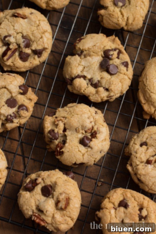 Close-up of Brown Butter Pecan Chocolate Chip Cookie on Baking Sheet