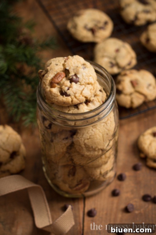 Brown Butter Pecan Chocolate Chip Cookies Served with Cold Milk