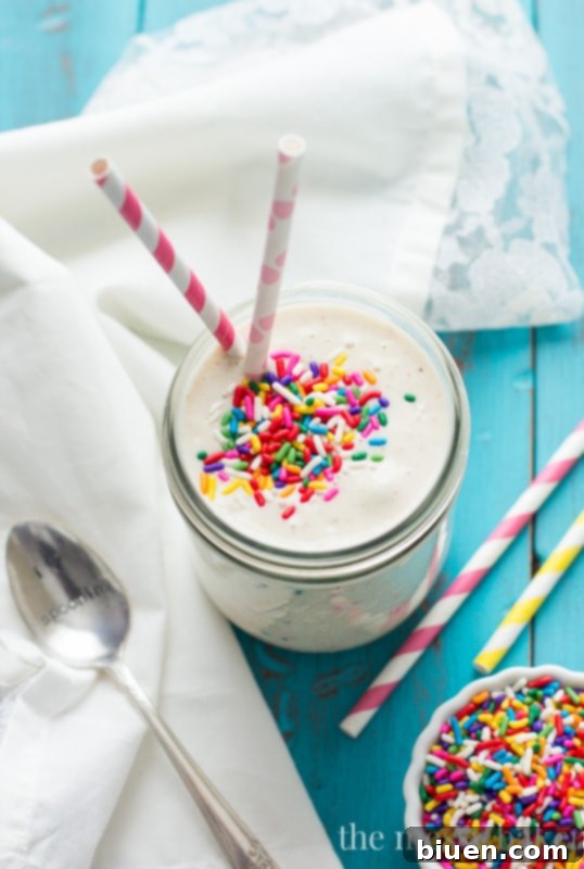 Two glasses of healthy funfetti shakes, ready to be enjoyed