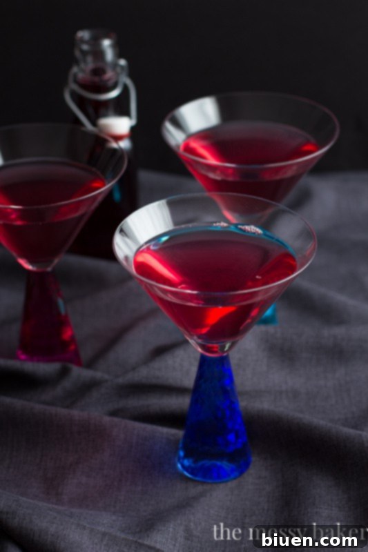 Close up of a Mixed Berry Martini with berries