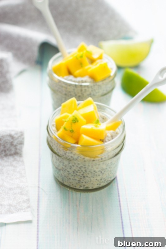 Close-up of the creamy texture of Mango Chia Seed Pudding