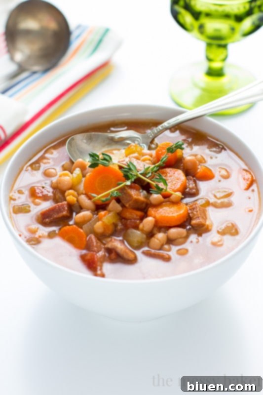 Hearty Slow Cooker Navy Bean and Ham Soup 14 Slow Cooker Navy Bean Soup with Ham simmering gently