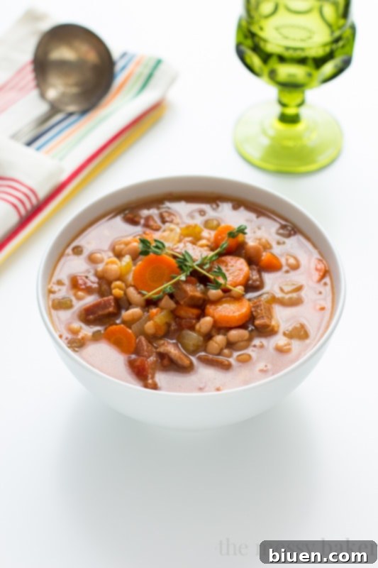 Slow Cooker Navy Bean Soup with Ham ready to serve