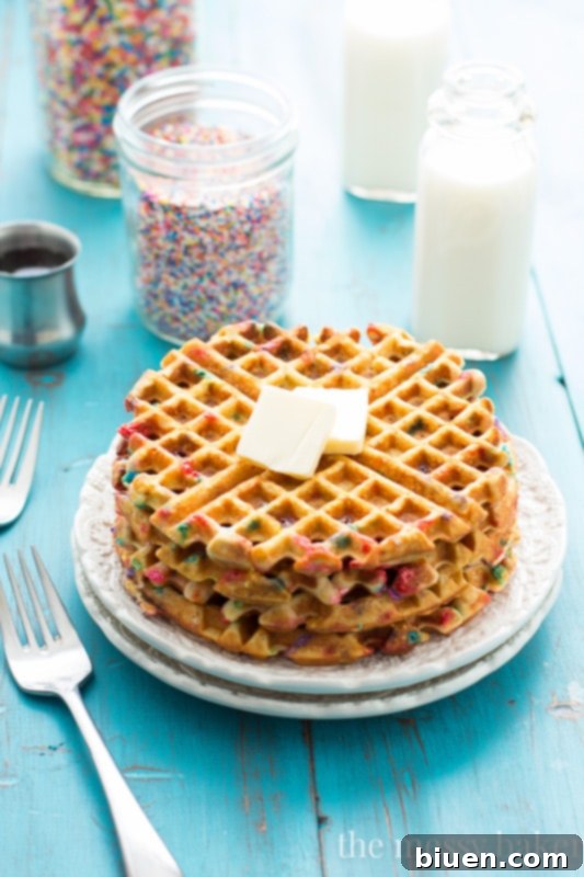 Delicious Gluten-Free and Dairy-Free Funfetti Waffles ready to be served