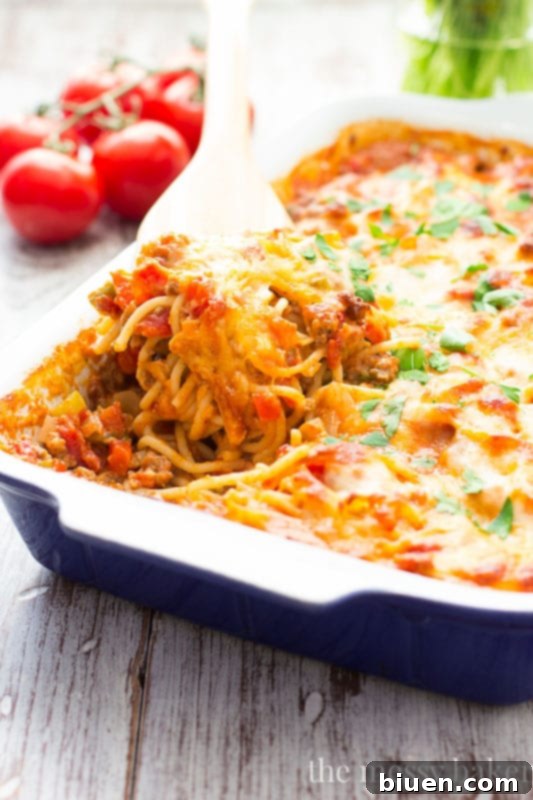 Southwestern Spaghetti Pie Casserole with a crispy top