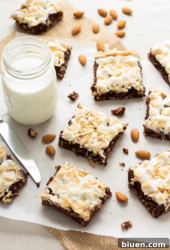 Decadent Rocky Road Brownies 3 Rich, fudgy Rocky Road Brownies with toasted almonds and melted marshmallows