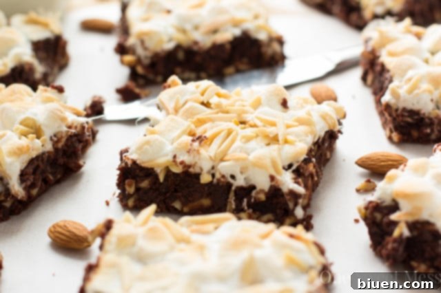 Decadent Rocky Road Brownies 4 Freshly baked Rocky Road Brownies cooling, rich chocolate with toasted topping