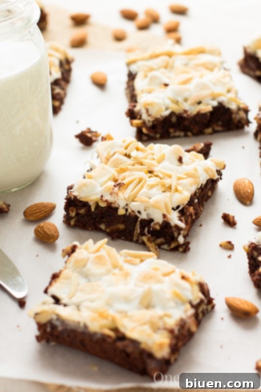 Decadent Rocky Road Brownies 6 Stack of rich Rocky Road Brownies on a cooling rack