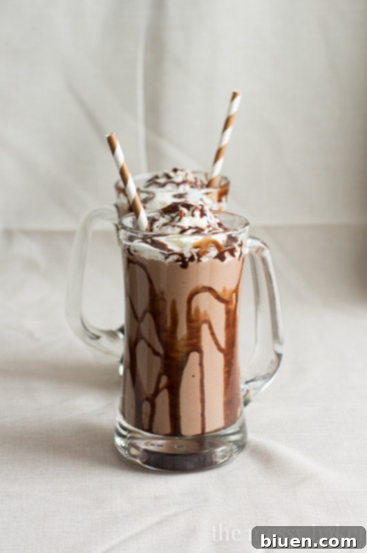 Chocolate Peanut Butter Roasted Banana Milkshake | www.themessybakerblog.com