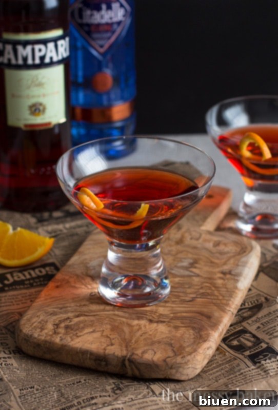 Classic Negroni Cocktail | A close-up shot of the iconic three-ingredient cocktail.