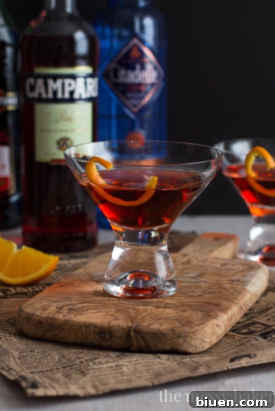 Classic Negroni Cocktail prepared with gin, Campari, and sweet vermouth, ready to be served.