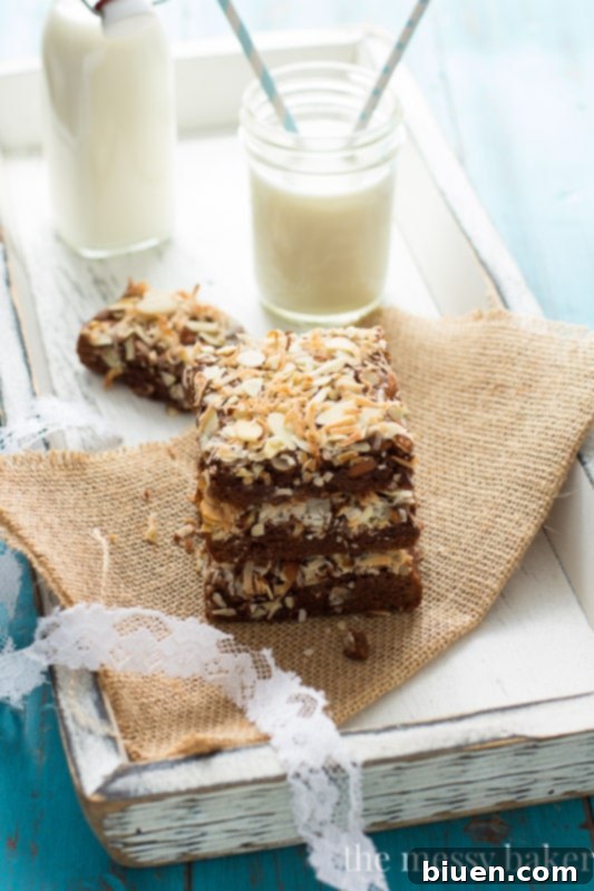 Super fudgy Almond Joy brownies made healthier with coconut oil, dark chocolate, and whole wheat flour