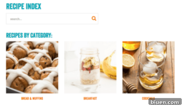 Screenshot of One Sweet Mess's new visually appealing and categorized recipe index