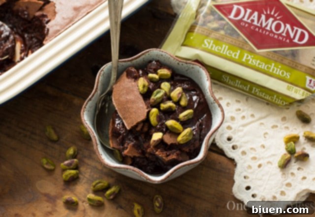 Warm Earl Grey Brownie Pudding with a caramelized crust, ready to be enjoyed