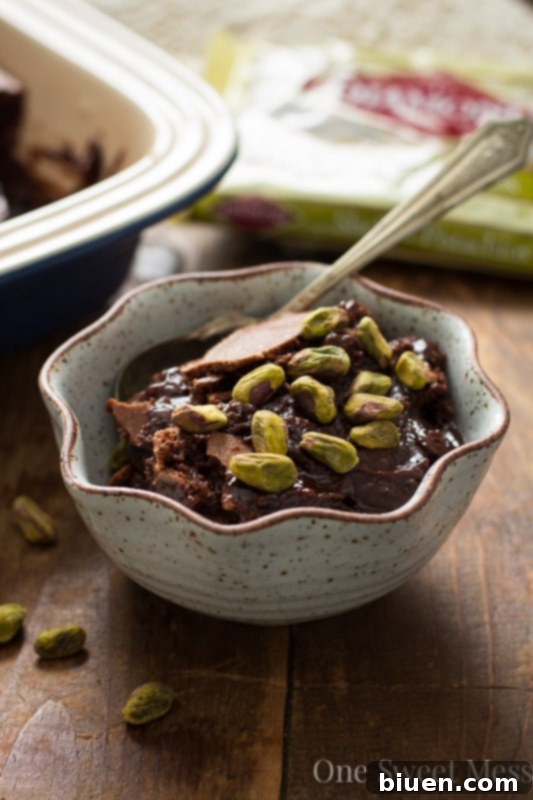 Close-up of Earl Grey Brownie Pudding showcasing its rich, gooey texture