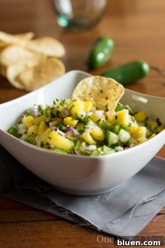 Freshly prepared Pineapple Cucumber Salsa in a bowl
