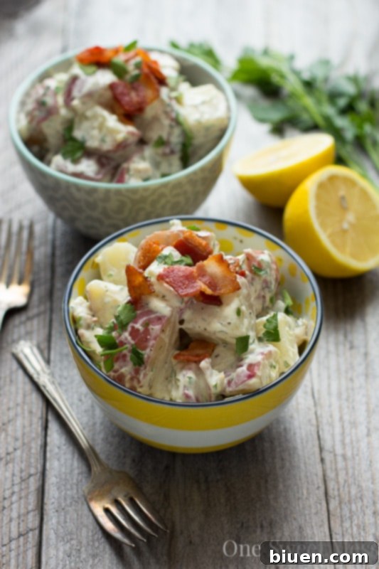 Ingredients for making Chicken Bacon Ranch Potato Salad, featuring red potatoes
