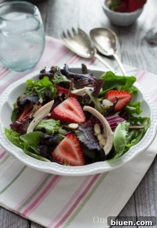 Chicken, Strawberry & Toasted Almond Salad with Strawberry Balsamic Vinaigrette