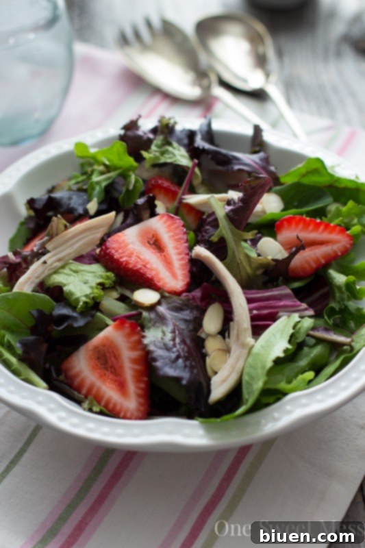 Chicken, Strawberry & Toasted Almond Salad with Strawberry Balsamic Vinaigrette
