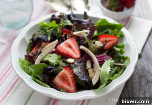 Chicken, Strawberry & Toasted Almond Salad with Strawberry Balsamic Vinaigrette