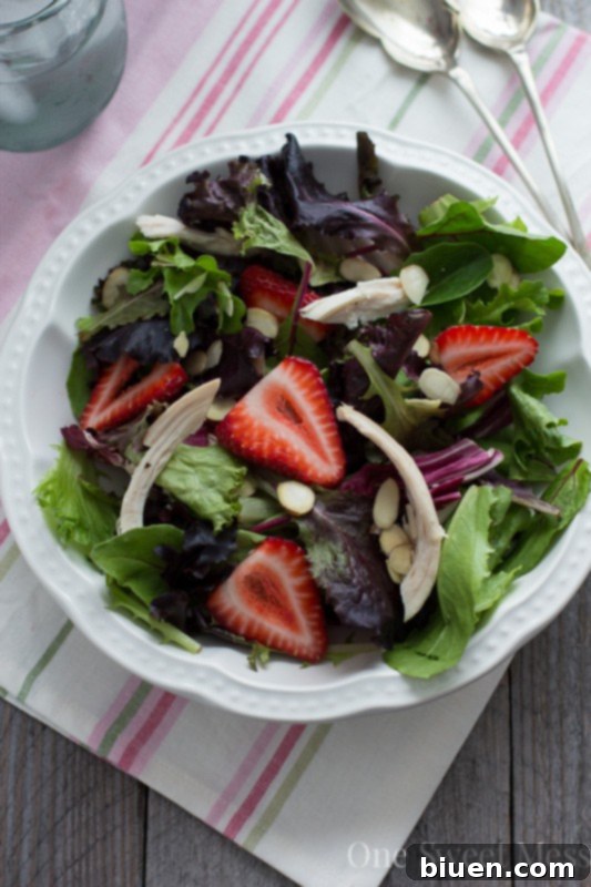 Chicken, Strawberry & Toasted Almond Salad with Strawberry Balsamic Vinaigrette