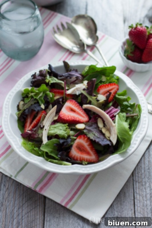 Chicken, Strawberry & Toasted Almond Salad with Strawberry Balsamic Vinaigrette